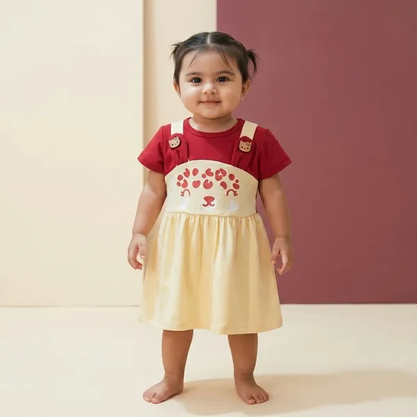 Red_And_Cream_Cotton_Bear_Print_Pinafore_Dress_For_Baby_Girls