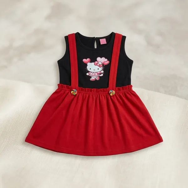 Red_And_Black_Cotton_Hello_Kitty_Print_Dress_For_Girls