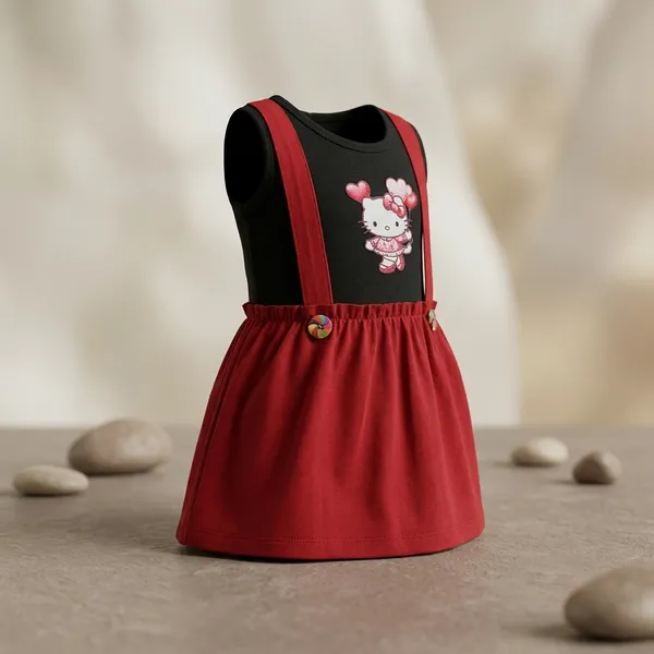 Red_And_Black_Cotton_Hello_Kitty_Print_Dress_For_Girls