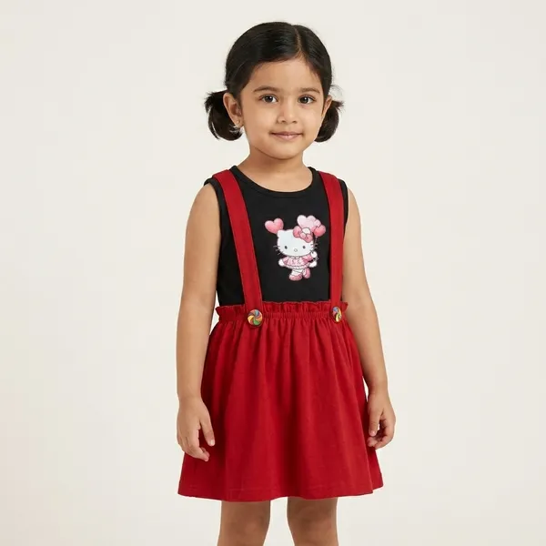 Red_And_Black_Cotton_Hello_Kitty_Print_Dress_For_Girls