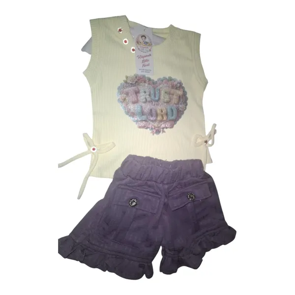 Yellow_And_Purple_Cotton_Sleeveless_Top_And_Ruffle_Shorts_Set_For_Baby_Girls