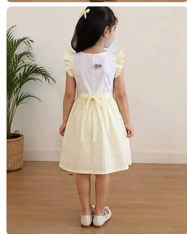 White_And_Yellow_Cotton_Flutter_Sleeve_Embroidered_Dress_For_Girls