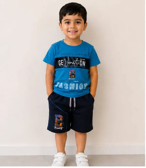 Blue_And_Black_Cotton_Graphic_Print_T-Shirt_And_Shorts_Set_For_Boys