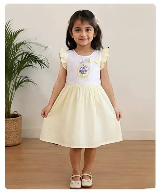 White_And_Yellow_Cotton_Flutter_Sleeve_Embroidered_Dress_For_Girls