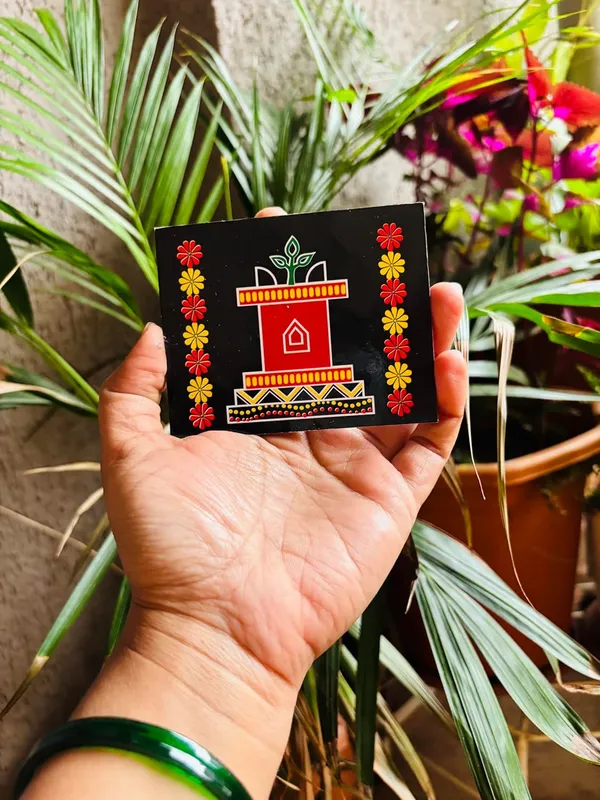 Chitrangan_Traditional_Set_With_Tulsi_Vrindavan_And_Laxmi_Charan_3_Piece_Door_Entrance_Decor_Black_And_Red