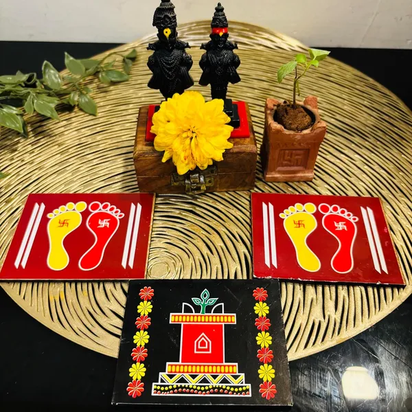 Chitrangan_Traditional_Set_With_Tulsi_Vrindavan_And_Laxmi_Charan_3_Piece_Door_Entrance_Decor_Black_And_Red