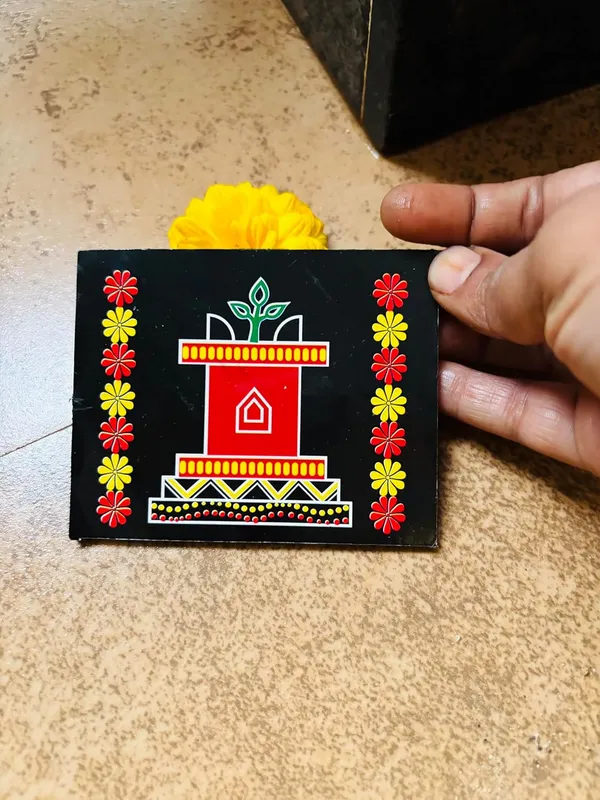 Chitrangan_Traditional_Set_With_Tulsi_Vrindavan_And_Laxmi_Charan_3_Piece_Door_Entrance_Decor_Black_And_Red