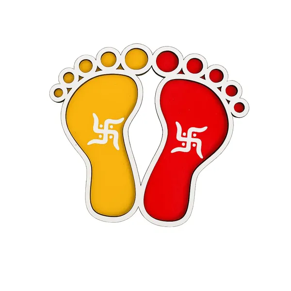 Artnest_Maha_Lakshmi_Charan_Paduka_Wall_Decor_Hindu_Religious_Footprints_3_Inch_Yellow_And_Red_Pack_Of_2