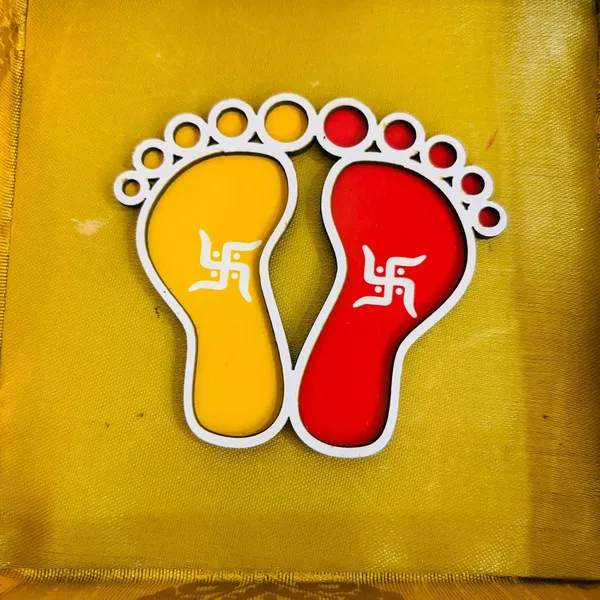 Artnest_Maha_Lakshmi_Charan_Paduka_Wall_Decor_Hindu_Religious_Footprints_3_Inch_Yellow_And_Red_Pack_Of_2