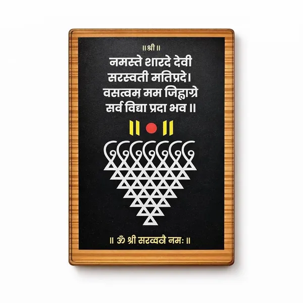 Saraswati_Mantra_Fridge_Magnet_Sanskrit_Prayer_Mdf_Material_Black_Background_Spiritual_Decor