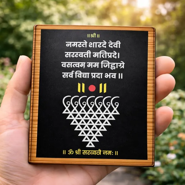 Saraswati_Mantra_Fridge_Magnet_Sanskrit_Prayer_Mdf_Material_Black_Background_Spiritual_Decor