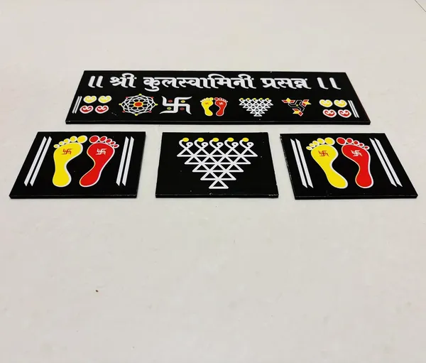 Kulswamini_Black_Chitrangan_Combo_Set_12x4_Inch_Wooden_Frame_With_Lakshmi_Charan_Saraswati_Yantra_Set_Of_4_Reusable_Ready_Rangoli_For_Pooja_Room_Mandir_Home_Entrance