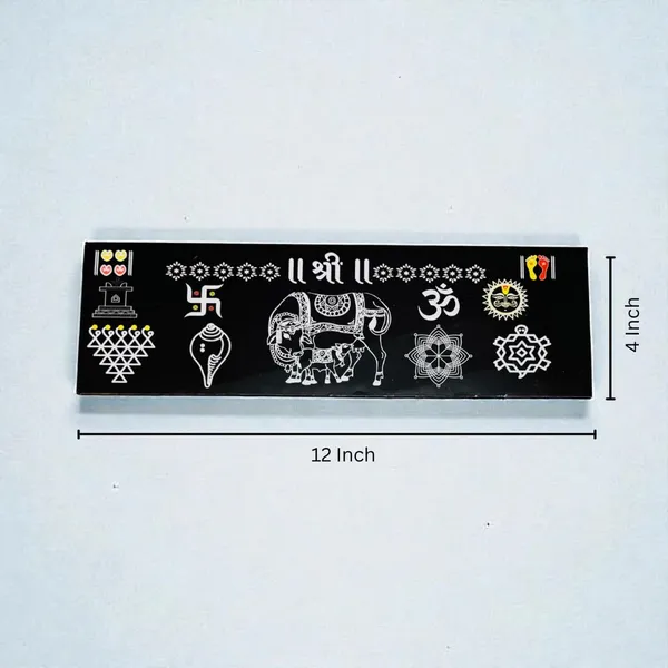 Kamdhenu_Cow_Wooden_Chitrangan_Frame_12x4_Inch_Black_Sacred_Wall_Decor_For_Pooja_Room_Door_Entrance_Mandir_Reusable_Traditional_Rangoli_Board_With_Om_Swastik_Lakshmi_Charan_Symbols