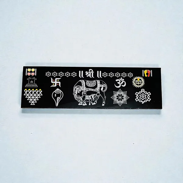 Kamdhenu_Cow_Wooden_Chitrangan_Frame_12x4_Inch_Black_Sacred_Wall_Decor_For_Pooja_Room_Door_Entrance_Mandir_Reusable_Traditional_Rangoli_Board_With_Om_Swastik_Lakshmi_Charan_Symbols