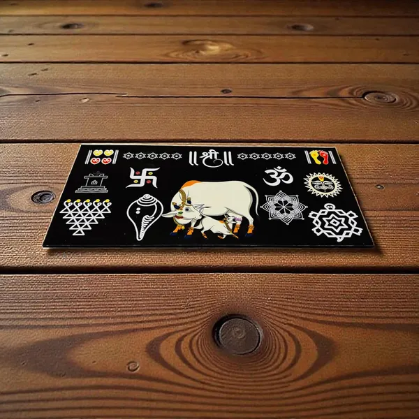 Kamdhenu_Cow_Wooden_Chitrangan_Frame_12x6_Inch_Black_Sacred_Wall_Decor_For_Pooja_Room_Door_Entrance_Mandir_Reusable_Traditional_Rangoli_Board_With_Om_Swastik_Lakshmi_Charan_Symbols