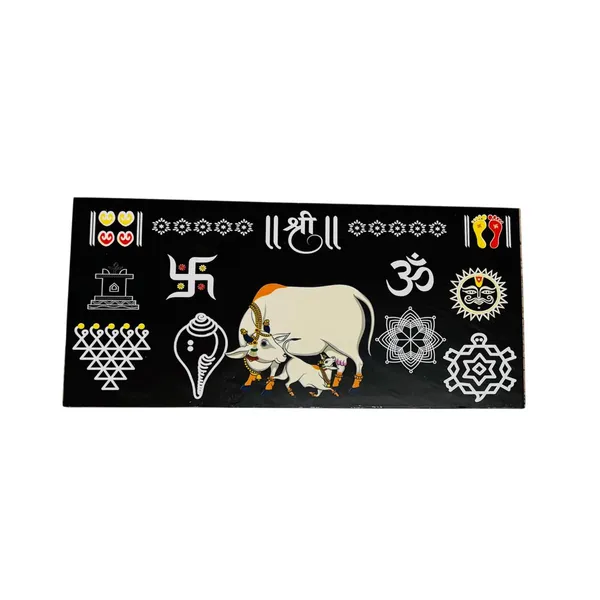 Kamdhenu_Cow_Wooden_Chitrangan_Frame_12x6_Inch_Black_Sacred_Wall_Decor_For_Pooja_Room_Door_Entrance_Mandir_Reusable_Traditional_Rangoli_Board_With_Om_Swastik_Lakshmi_Charan_Symbols