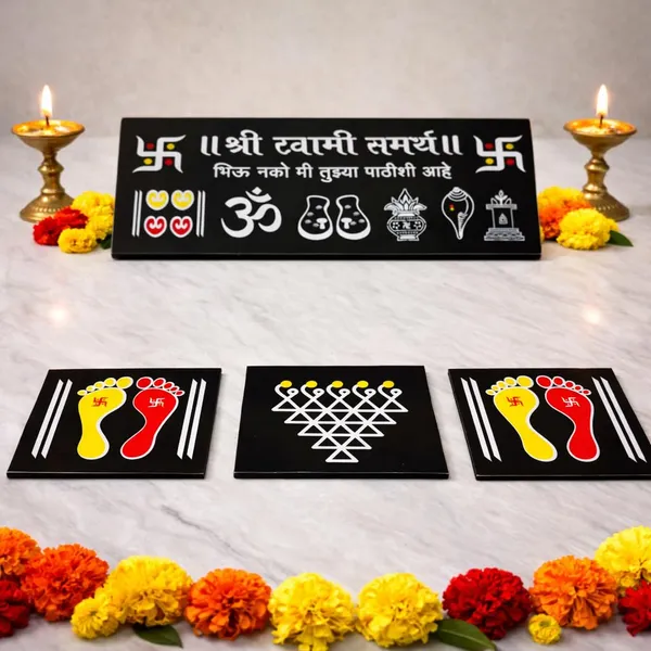 Swami_Samarth_Black_Chitrangan_Combo_Set_12x4_Inch_Wooden_Frame_With_Lakshmi_Charan_Saraswati_Yantra_Pack_Of_4_Reusable_Ready_Rangoli_For_Pooja_Room_Mandir_Home_Entrance