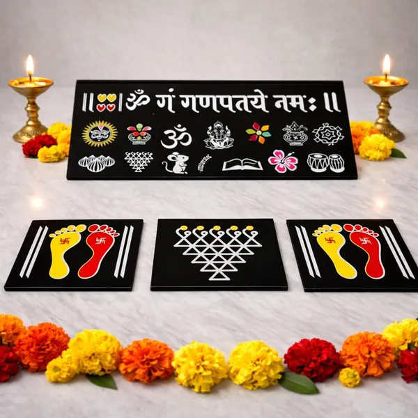 Ganpati_Black_Chitrangan_Combo_Set_12x4_Inch_Wooden_Frame_With_Lakshmi_Charan_Saraswati_Yantra_Set_Of_4_Reusable_Ready_Rangoli_For_Pooja_Room_Mandir_Home_Entrance