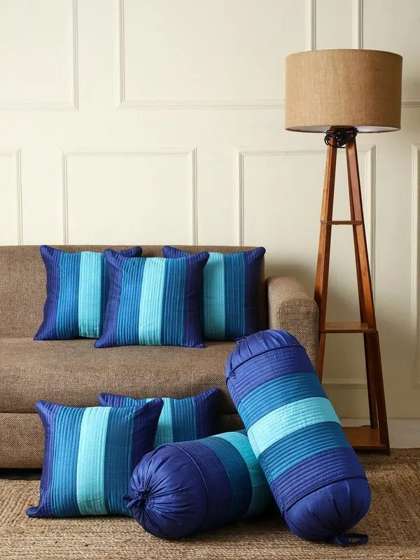 Stuff_N'_Fluff_Dupion_Silk_Cushions_&_Bolsters_Cover_(40_Cm*77.5_Cm,_Pack_Of_7,_Dark_Blue,_Light_Blue,_Blue)