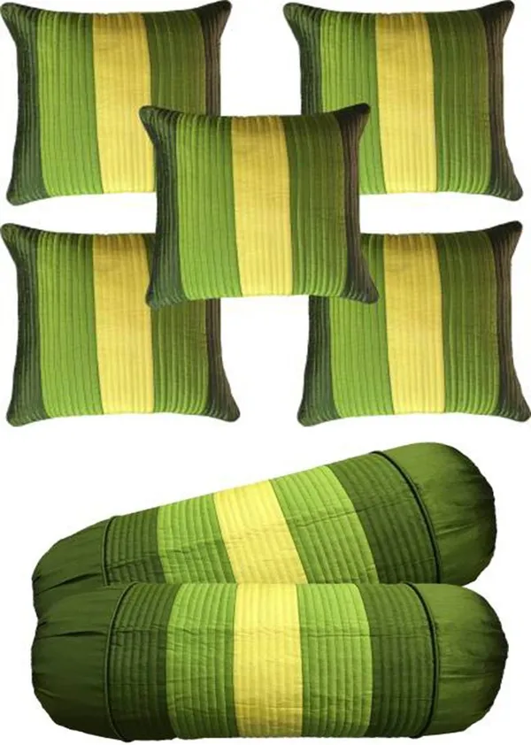 Stuff_N'_Fluff_Dupion_Silk_Cushions_&_Bolsters_Cover_(40_Cm*77.5_Cm,_Pack_Of_7,_Dark_Green,_Light_Green,_Yellow)