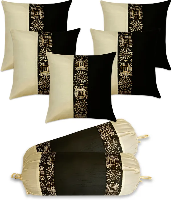 Stuff_N'_Fluff_Dupion_Silk_Cushions_&_Bolsters_Cover_(40_Cm*75_Cm,_Pack_Of_7,_Black,_Beige)