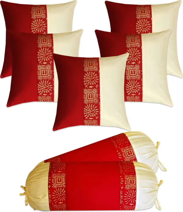 Stuff_N'_Fluff_Dupion_Silk_Cushions_&_Bolsters_Cover_(40_Cm*75_Cm,_Pack_Of_7,_Red,_Beige)
