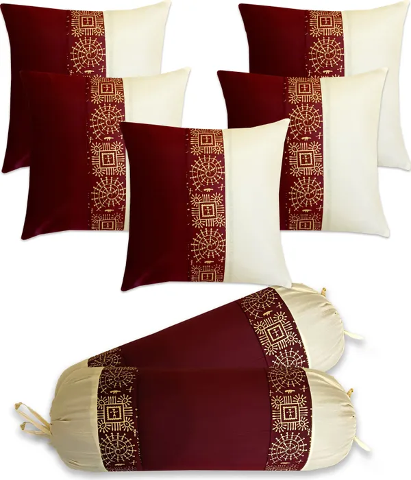 Stuff_N'_Fluff_Dupion_Silk_Cushions_&_Bolsters_Cover_(40_Cm*75_Cm,_Pack_Of_7,_Purple,_Beige)