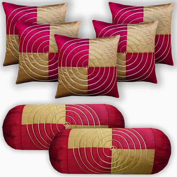 Stuff_N'_Fluff_Dupion_Silk_Cushions_&_Bolsters_Cover_(75_Cm*40_Cm,_Pack_Of_7,_Gold,_Maroon)