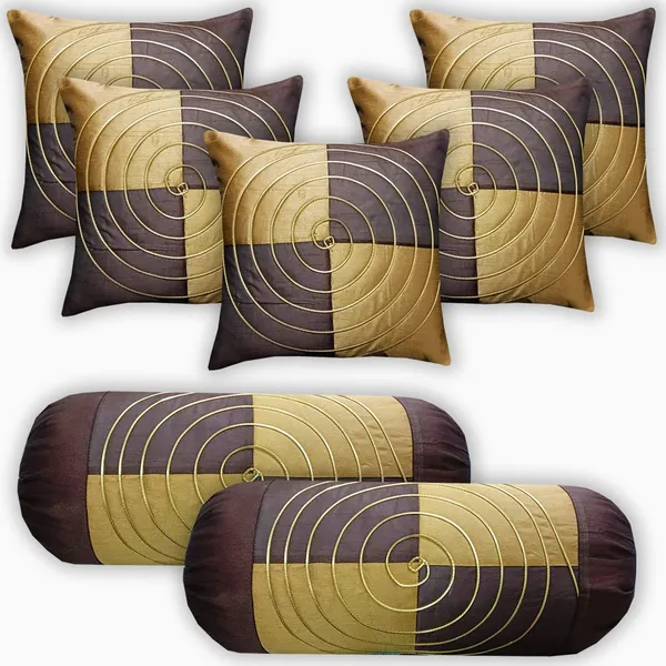 Stuff_N'_Fluff_Dupion_Silk_Cushions_&_Bolsters_Cover_(75_Cm*40_Cm,_Pack_Of_7,_Gold,_Brown)