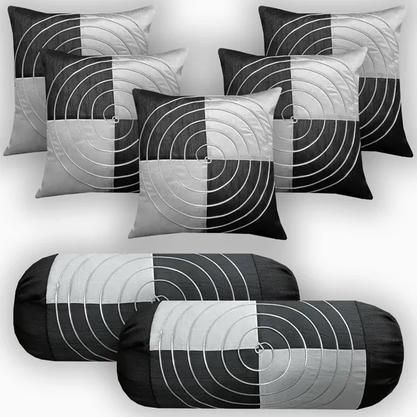 Stuff_N'_Fluff_Dupion_Silk_Cushions_&_Bolsters_Cover_(75_Cm*40_Cm,_Pack_Of_7,_Black,_Silver)