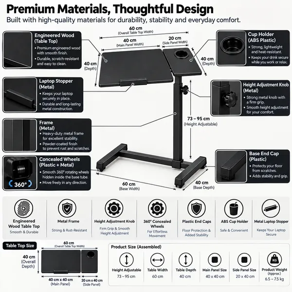 GI®_Adjustable_Laptop_Table_with_360°_Concealed_Wheels_for_Sofa_&_Bed_with_Cup_Holder,_Portable_Table_for_Home,_Ergonomic_Height_Adjustable_Study_Desk,_Tilting_Laptop_Stand_for_Reading,_Dining_(Black)
