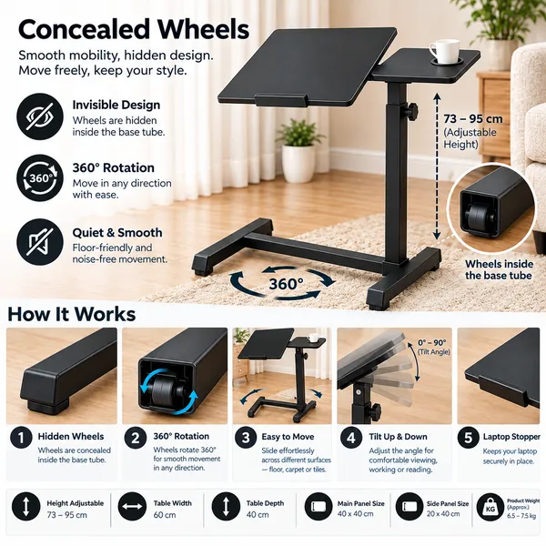 GI®_Adjustable_Laptop_Table_with_360°_Concealed_Wheels_for_Sofa_&_Bed_with_Cup_Holder,_Portable_Table_for_Home,_Ergonomic_Height_Adjustable_Study_Desk,_Tilting_Laptop_Stand_for_Reading,_Dining_(Black)