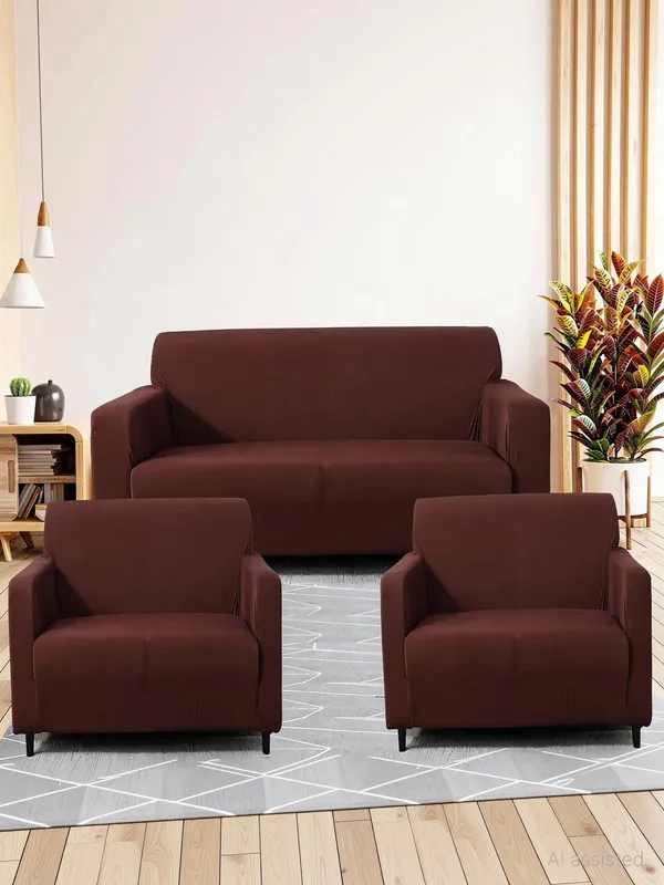 Gifts_Island_Polyester_3+1+1_Seater_Sofa_Plain_Cover_(Pack_Of_3_Brown_Plain)
