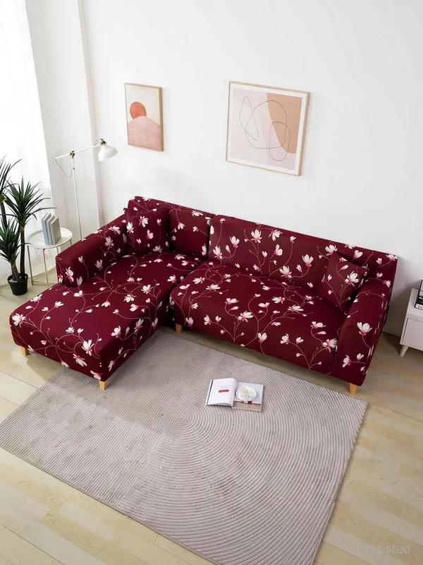 Gifts_Island_Polyester_3+3_Seater_L-Shape_Sofa_Floral_Cover_(Pack_Of_2_Maroon)