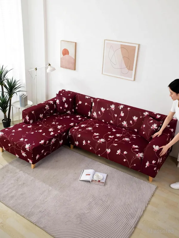 Gifts_Island_Polyester_3+3_Seater_L-Shape_Sofa_Floral_Cover_(Pack_Of_2_Maroon)