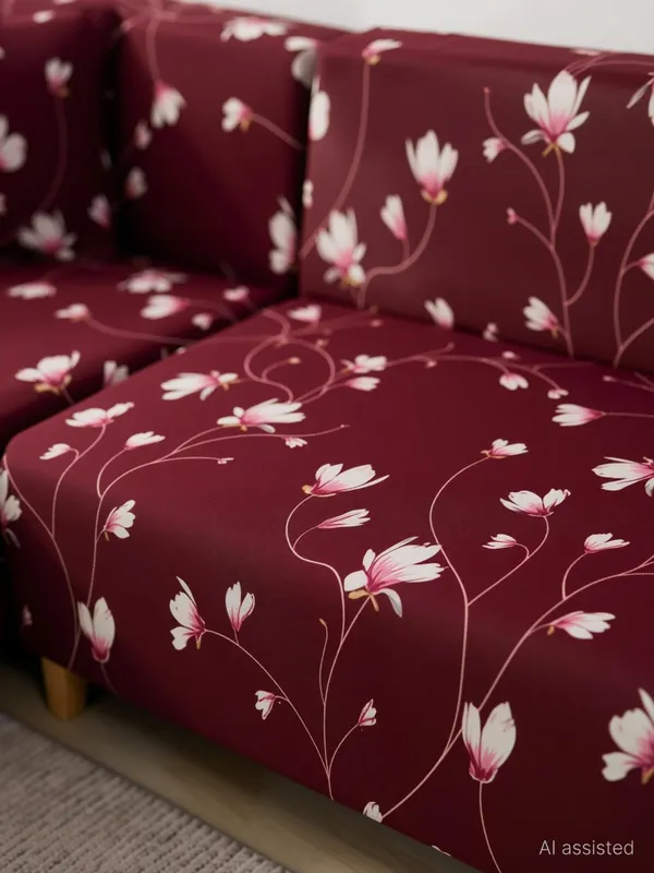 Gifts_Island_Polyester_3+3_Seater_L-Shape_Sofa_Floral_Cover_(Pack_Of_2_Maroon)