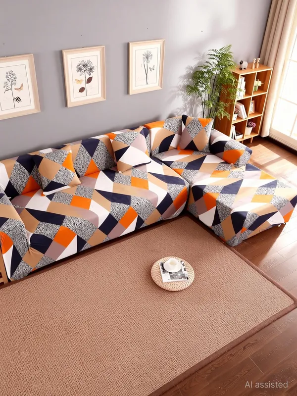 Gifts_Island_Polyester_3+3_Seater_L-Shape_Sofa_Abstract_Cover_(Pack_Of_2_Orange_Prism)
