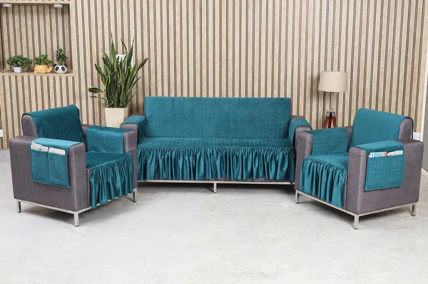 Gifts_Island_Velvet_3+1+1_Seater_Sofa_Checkered_Cover_(Pack_Of_3_Soft_Velvet_Teal_Green_Quilted_Frill_5_Seater_Sofa_Cover_With_Pocket_Arms)