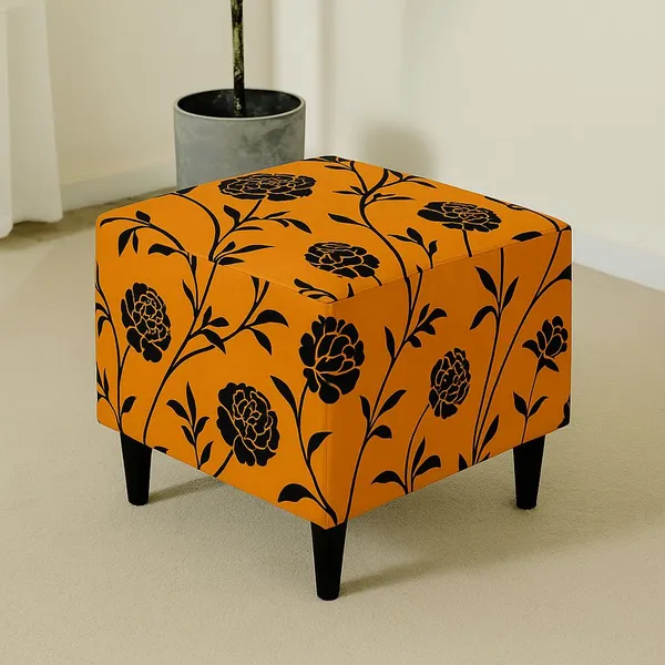 Gifts_Island_Polyester_1_Seater_Chair_Floral_Cover_(Pack_Of_2_Gold_Black_Floral_Stretchable_Ottoman_Cover_For_Square_Footrest,Puffy)
