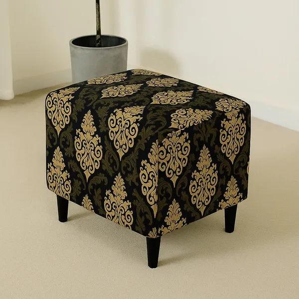 Gifts_Island_Polyester_1_Seater_Chair_Damask_Cover_(Pack_Of_2_Brown_Damask_Stretchable_Ottoman_Cover_For_Square_Footrest,Puffy)