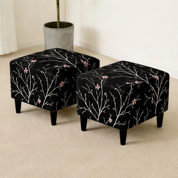 Gifts_Island_Polyester_1_Seater_Chair_Floral_Cover_(Pack_Of_2_Black_Stem_Stretchable_Ottoman_Cover_For_Square_Footrest,Puffy)