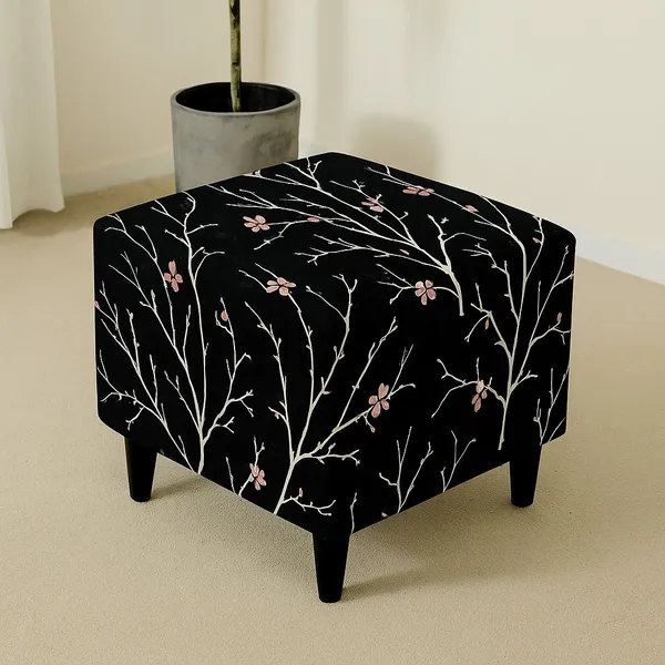 Gifts_Island_Polyester_1_Seater_Chair_Floral_Cover_(Pack_Of_2_Black_Stem_Stretchable_Ottoman_Cover_For_Square_Footrest,Puffy)
