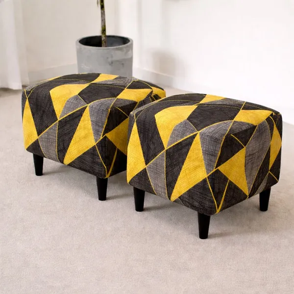 Gifts_Island_Polyester_1_Seater_Chair_Checkered_Cover_(Pack_Of_2_Yellow_Prism_Stretchable_Ottoman_Cover_For_Square_Footrest,Puffy)
