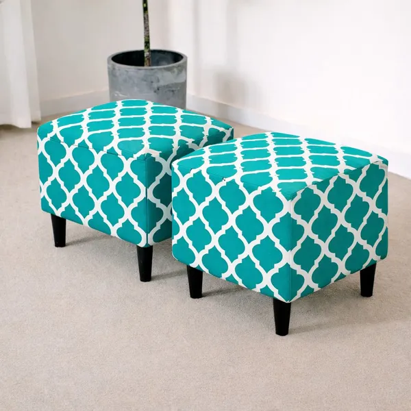 Gifts_Island_Polyester_1_Seater_Chair_Geometric_Cover_(Pack_Of_2_Teal_Diamond_Stretchable_Ottoman_Cover_For_Square_Footrest,Puffy)