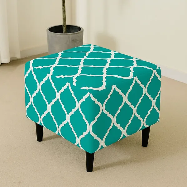 Gifts_Island_Polyester_1_Seater_Chair_Geometric_Cover_(Pack_Of_2_Teal_Diamond_Stretchable_Ottoman_Cover_For_Square_Footrest,Puffy)