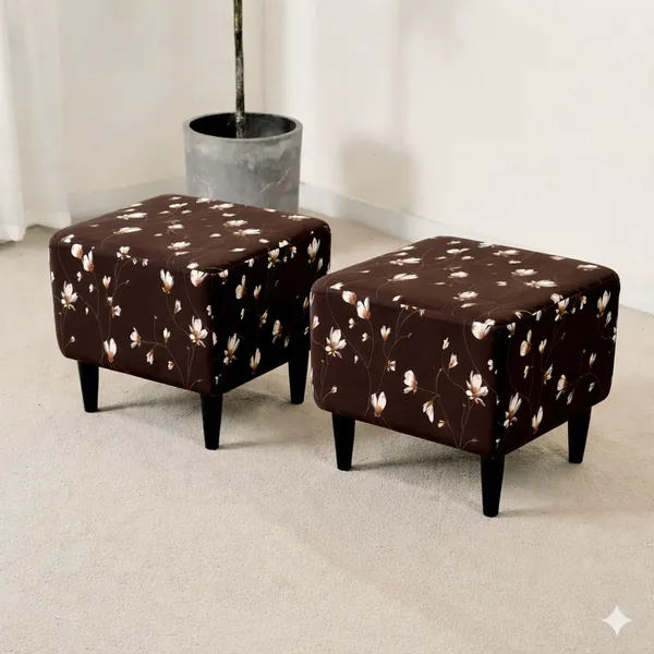 Gifts_Island_Polyester_1_Seater_Chair_Floral_Cover_(Pack_Of_2_Brown_Floral_Stretchable_Ottoman_Cover_For_Square_Footrest,Puffy)