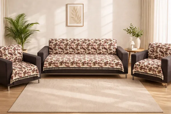 Gifts_Island_Velvet_3+1+1_Seater_Sofa_Floral_Cover_(Pack_Of_3_Brown_Fur)