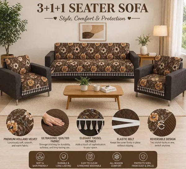 Gifts_Island_Velvet_3+1+1_Seater_Sofa_Floral_Cover_(Pack_Of_3_Brown_Floral)