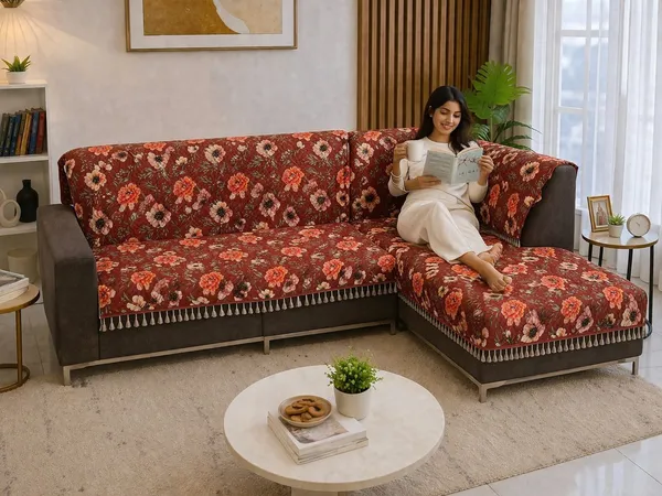 Gifts_Island_Velvet_3+2_Seater_L-Shape_Sofa_Floral_Cover_(Pack_Of_2_Maroon_Floral)