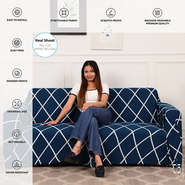 Gifts_Island_Polyester_Sofa_Checkered_Cover_(_Blue)